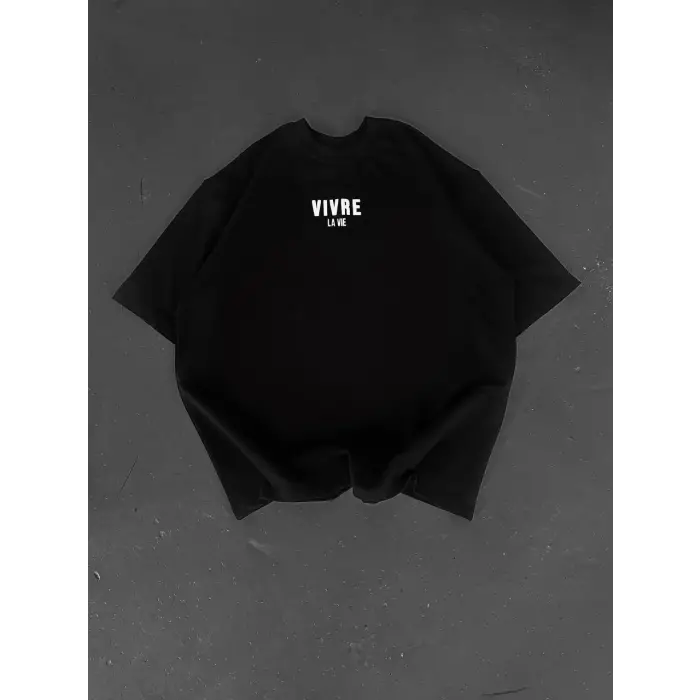 Erkek Ön ve Arka Baskılı T-Shirt Kısa Kol Bisiklet Yaka Regular Fit Tişört -  Siyah