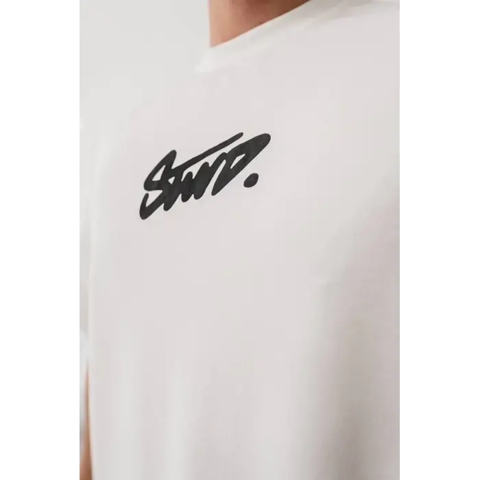Erkek Tişört Yazlık Baskılı Oversize Kısa kol T-Shirt - Beyaz