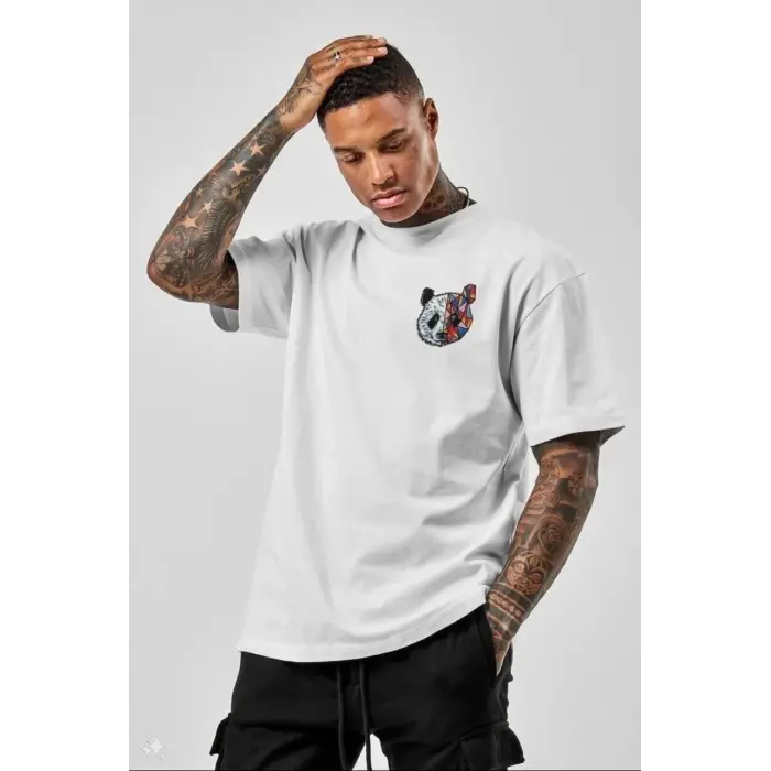 Erkek Baskılı T-Shirt Kısa Kol Bisiklet Yaka Regular Fit Rahat Kalıp Tişört -  Beyaz