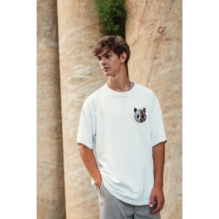 Erkek Baskılı T-Shirt Kısa Kol Bisiklet Yaka Regular Fit Rahat Kalıp Tişört -  Beyaz