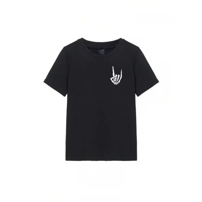 Erkek Baskılı T-Shirt Kısa Kol Bisiklet Yaka Regular Fit Rahat Kalıp Tişört - Siyah