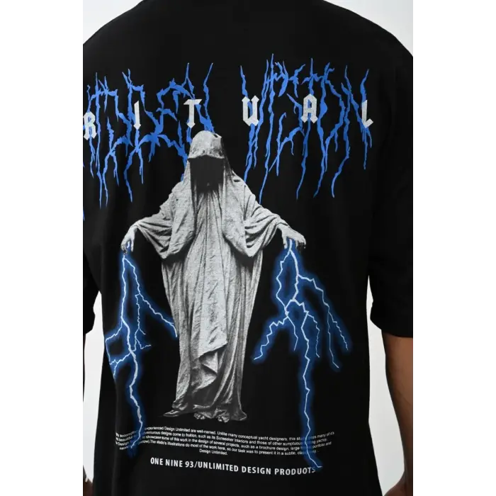 Erkek Baskılı Oversize  Kısa kol T-Shirt - Siyah