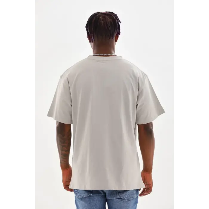 Erkek Baskılı T-Shirt Kısa Kol Bisiklet Yaka Rahat Kalıp Tişört - Gri