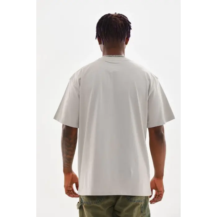 Erkek Kısa Kol Yazlık Tişört Bisiklet Yaka Baskılı Oversize T-Shirt - Gri