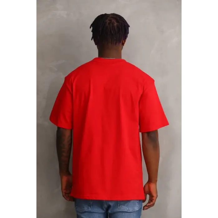 Erkek Baskılı T-Shirt Kısa Kol Bisiklet Yaka Rahat Kalıp Tişört - Kırmızı