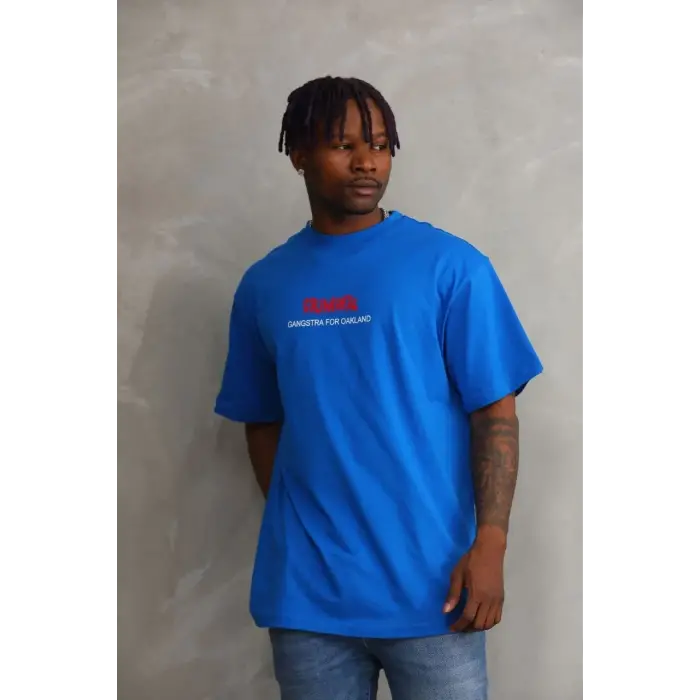 Erkek Baskılı T-Shirt Kısa Kol Bisiklet Yaka Rahat Kalıp Tişört  - Mavi
