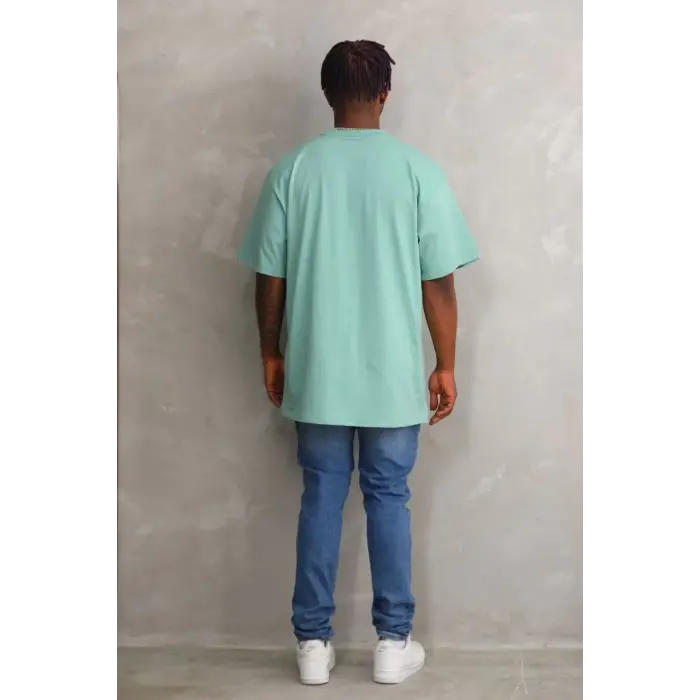 Erkek Baskılı T-Shirt Kısa Kol Bisiklet Yaka Rahat Kalıp Tişört - Mint Yeşili