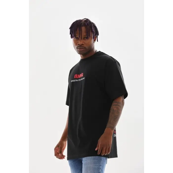 Erkek Baskılı T-Shirt Kısa Kol Bisiklet Yaka Rahat Kalıp Tişört  - Siyah