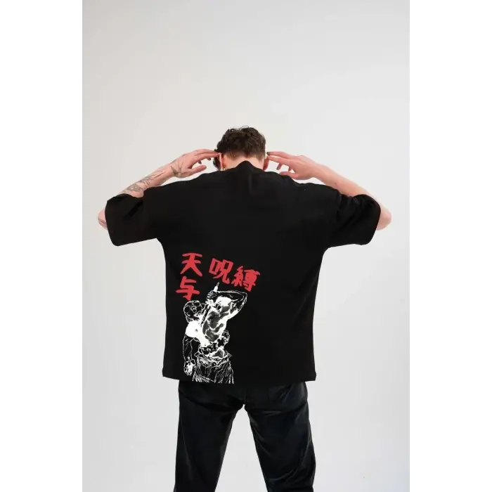 Erkek Baskılı T-Shirt Kısa Kol Bisiklet Yaka Regular Fit Rahat Kalıp Günlük Tişört - Siyah