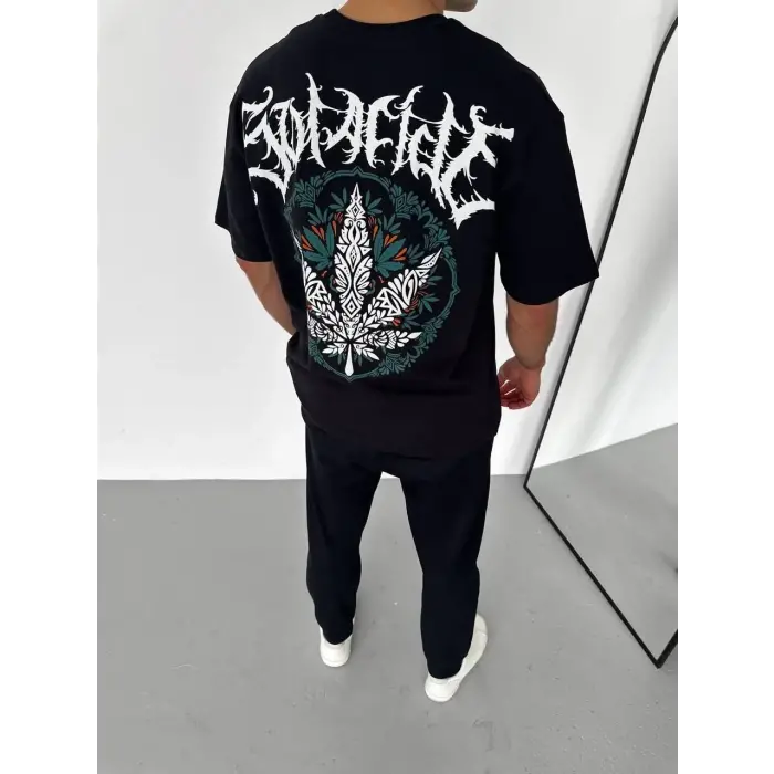 Erkek Baskılı T-Shirt Kısa Kol Bisiklet Yaka Regular Fit Rahat Kalıp Günlük Tişört - Siyah