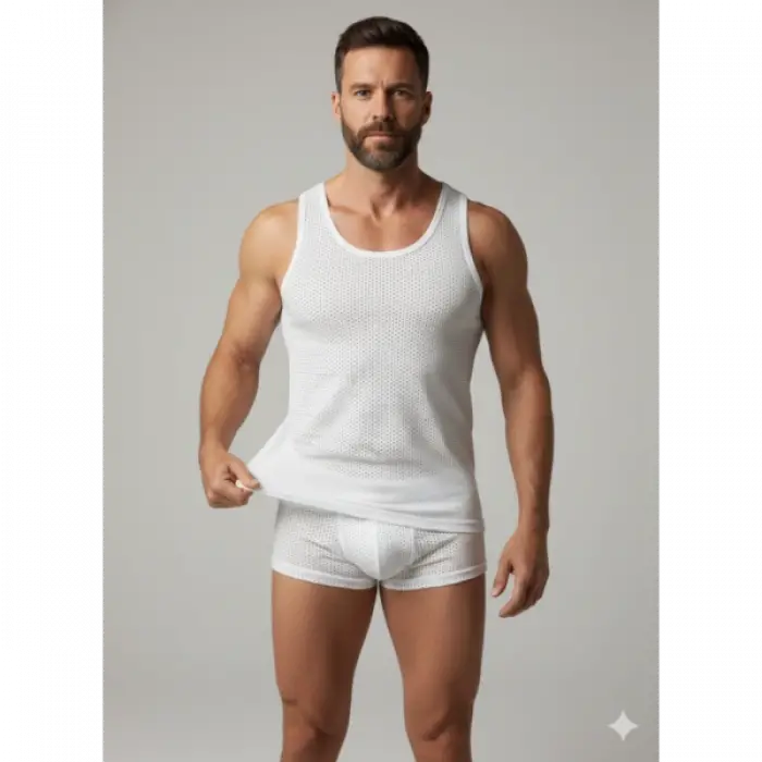 Erkek Beyaz File Tank Top Boxer Takımı