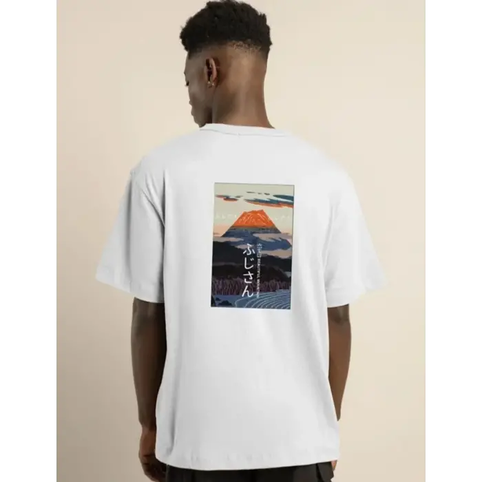 Erkek Kısa Kol Yazlık Tişört Bisiklet Yaka Baskılı Oversize T-Shirt - Beyaz