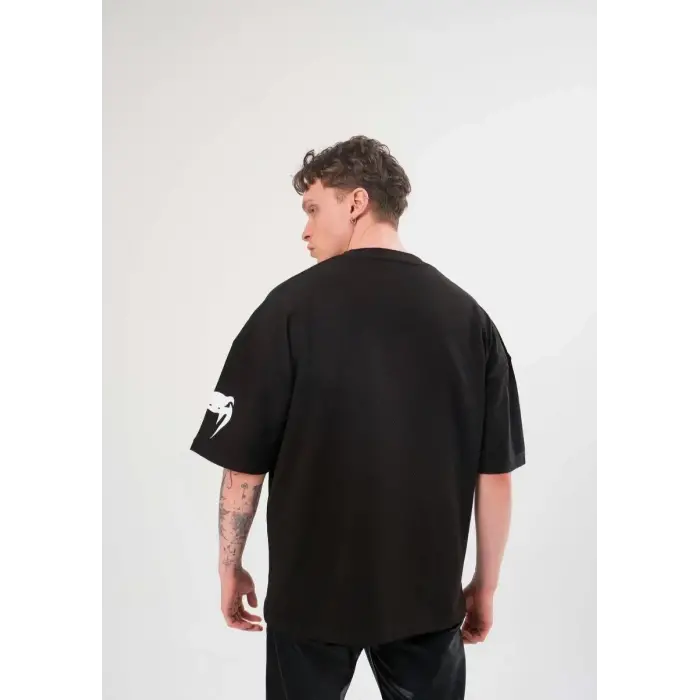 Erkek Kısa Kol Tişört Göğüs ve Kol Bisiklet Yaka Baskılı T-Shirt - Siyah