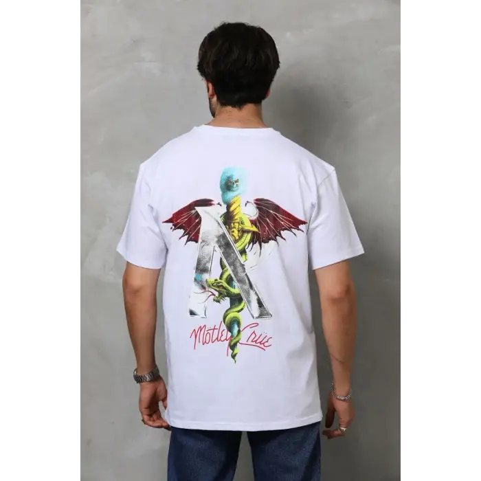 Erkek Baskılı T-Shirt Kısa Kol Bisiklet Yaka Regular Fit Rahat Kalıp Tişört -  Beyaz