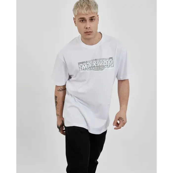 Erkek Kısa Kol Yazlık Tişört Bisiklet Yaka Baskılı Oversize T-Shirt -  Beyaz