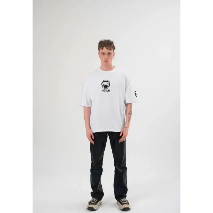 Erkek Kısa Kol Tişört Göğüs ve Kol Bisiklet Yaka Baskılı T-Shirt - Beyaz