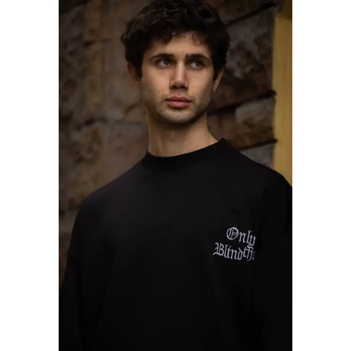 Erkek Kısa Kol Yazlık Tişört Bisiklet Yaka Baskılı Oversize T-Shirt - Siyah