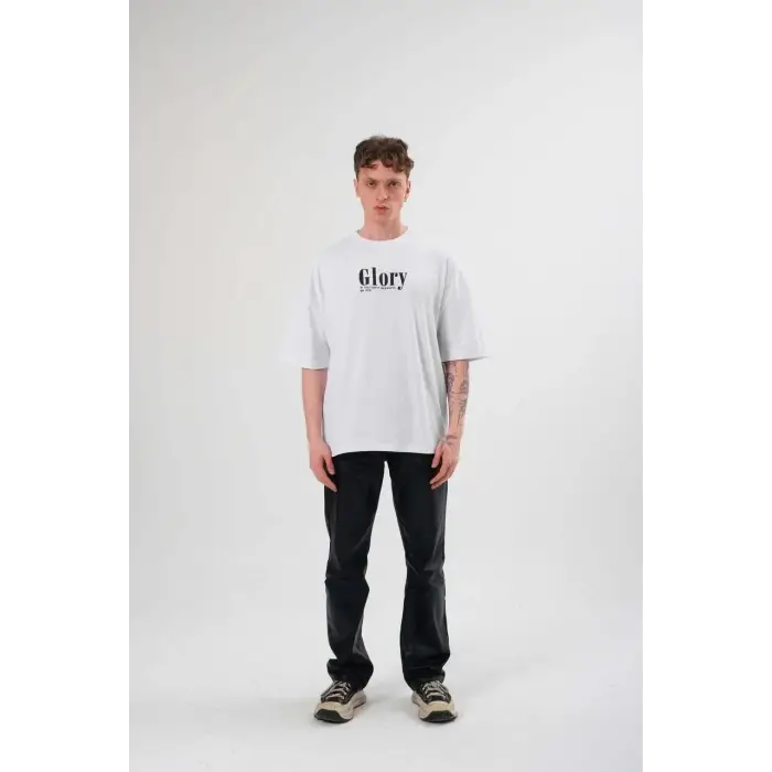 Erkek Kısa Kol Yazlık Tişört Bisiklet Yaka Baskılı Oversize T-Shirt - Siyah