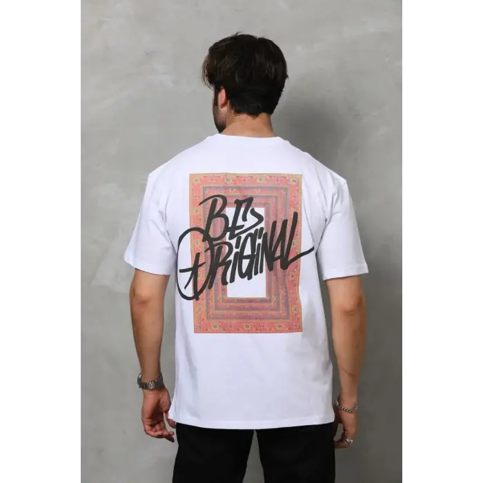 Erkek Baskılı T-Shirt Kısa Kol Bisiklet Yaka Regular Fit Rahat Kalıp Tişört -  Beyaz