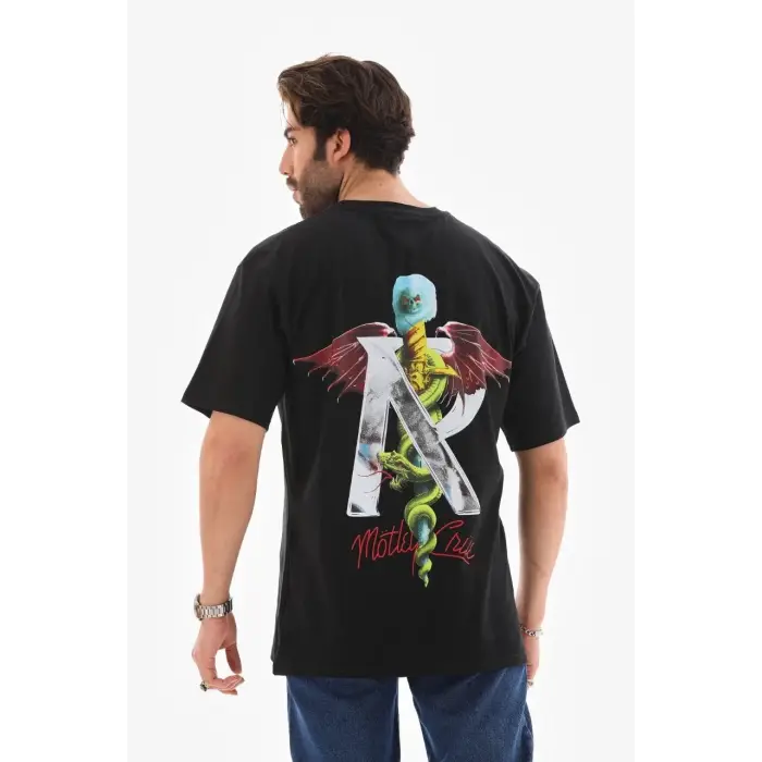 Erkek Baskılı T-Shirt Kısa Kol Bisiklet Yaka Regular Fit Rahat Kalıp Tişört -  Siyah