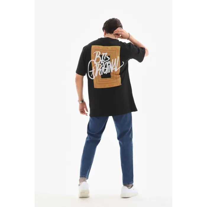 Erkek Baskılı T-Shirt Kısa Kol Bisiklet Yaka Regular Fit Rahat Kalıp Tişört -  Siyah