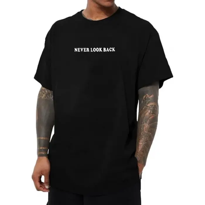 Erkek Baskılı T-Shirt Kısa Kol Bisiklet Yaka Regular Fit Rahat Kalıp Tişört - Siyah