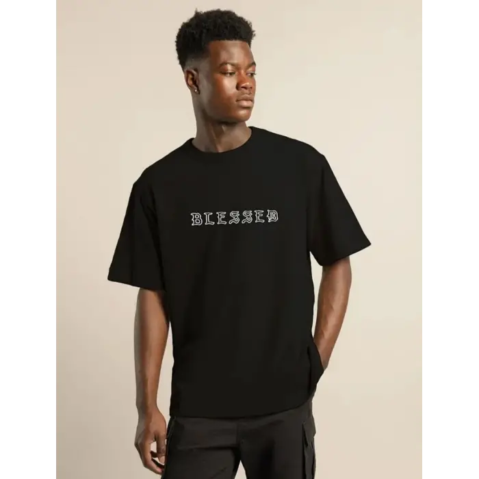 Erkek Baskılı T-Shirt Kısa Kol Bisiklet Yaka Regular Fit Rahat Kalıp Günlük Tişört - Siyah