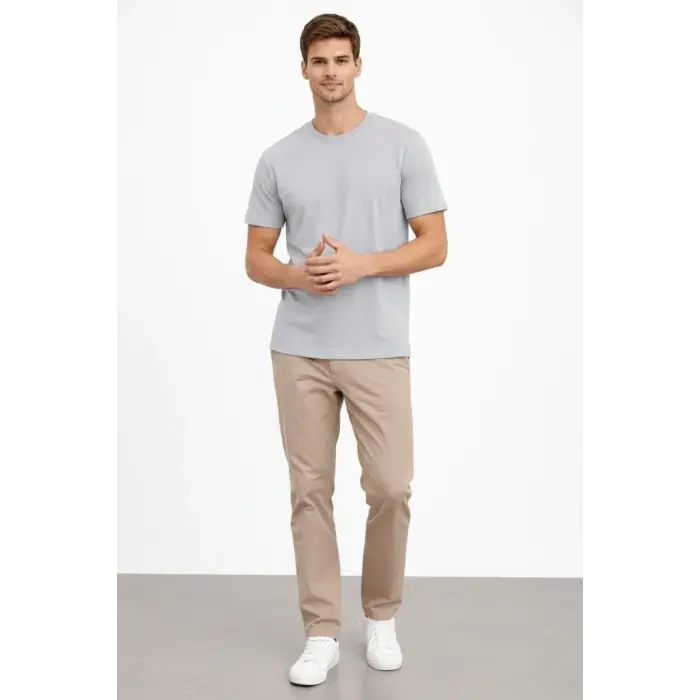 Erkek Bisiklet Yaka Yazlık Kısa kol Düz Tişört Regular Kalıp T-shirt - Gri