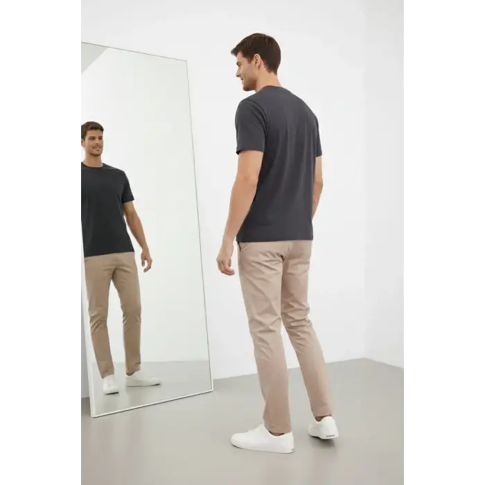 Erkek Bisiklet Yaka Yazlık Kısa kol Düz Tişört Regular Kalıp T-shirt - Füme