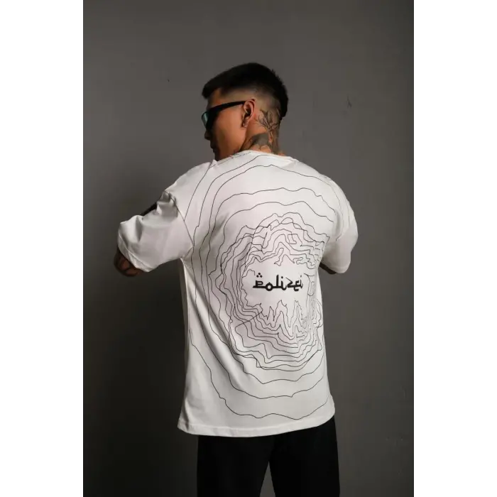Erkek Kısa Kol Yazlık Tişört Bisiklet Yaka Baskılı Oversize T-Shirt - Beyaz
