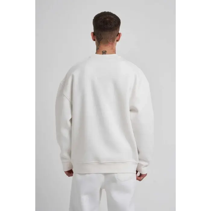 ERKEK Bisikilet Yaka 3 plik Pamuklu SweatShirt - Beyaz