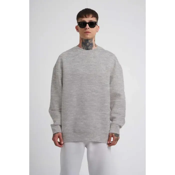 ERKEK Bisikilet Yaka 3 İplik Pamuklu SweatShirt - Gri