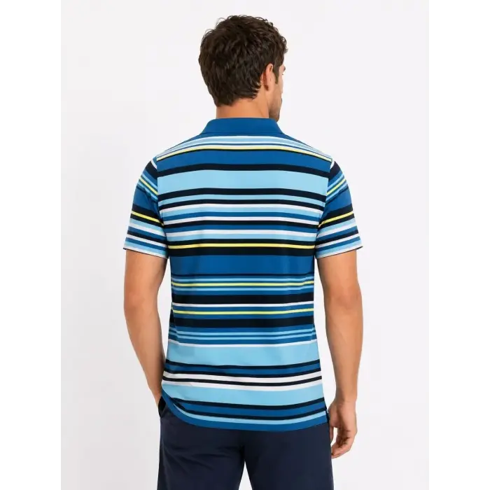 Erkek Çizgili Polo Yaka Tişört Kısa Kol Yazlık T-Shirt Regular Fit - Mavi