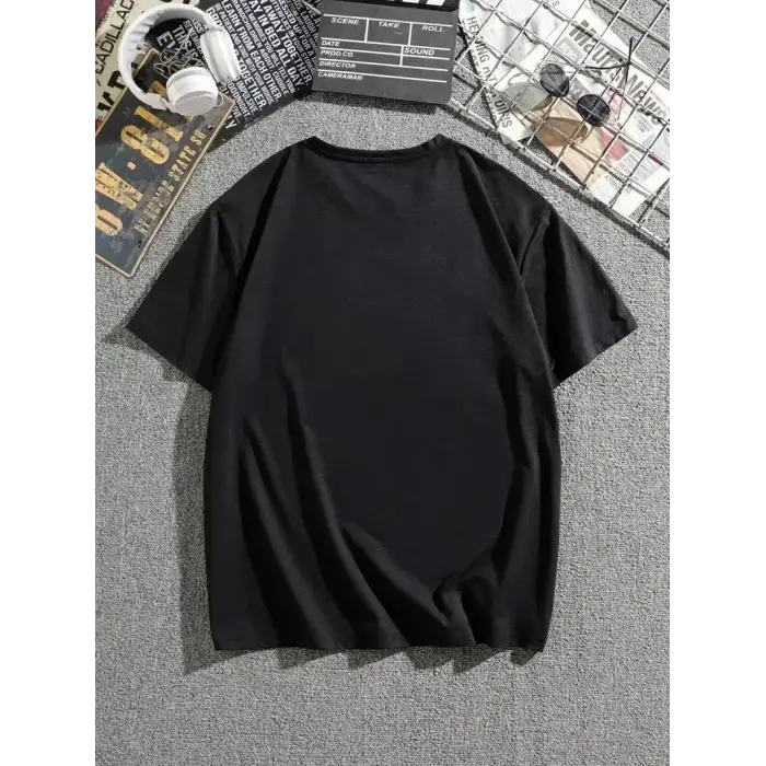 Erkek Tişört Dağ Grafikli Kısa kollu Yazlık T-shirt - Siyah
