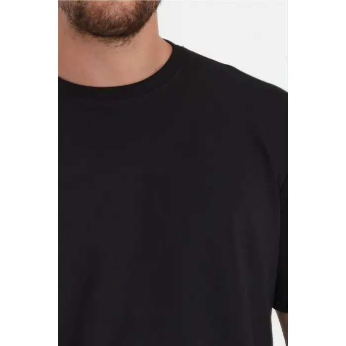 Erkek Düz Penye Tişört Bisiklet Yaka Kısa Kol Regular Fit T-Shirt - Siyah
