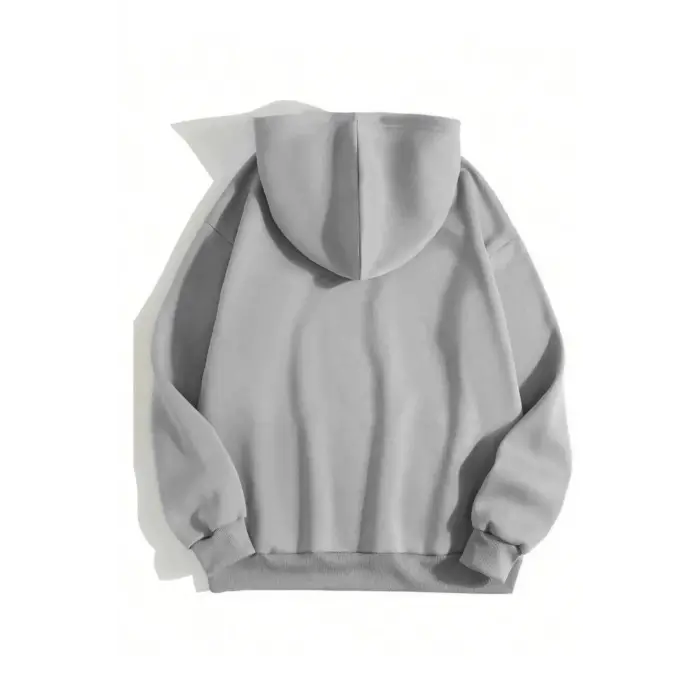 Erkek 3 İplik Pamuklu Kapüşonlu Kanguru Cepli Sweatshirt Hoodie - Boyalı Gri