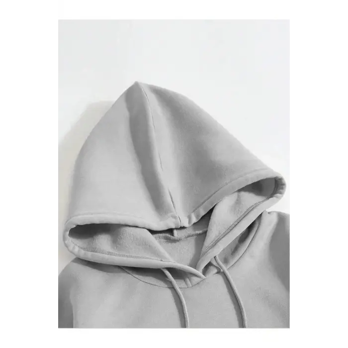 Erkek 3 İplik Pamuklu Kapüşonlu Kanguru Cepli Sweatshirt Hoodie - Boyalı Gri