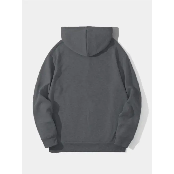 Erkek 3 İplik Pamuklu Kapüşonlu Kanguru Cepli Sweatshirt Hoodie -  Füme