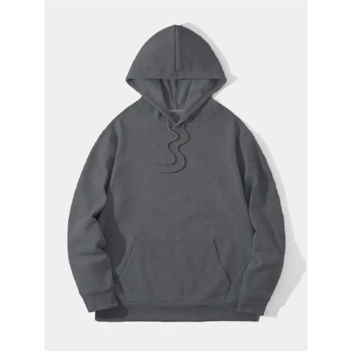 Erkek 3 İplik Pamuklu Kapüşonlu Kanguru Cepli Sweatshirt Hoodie -  Füme