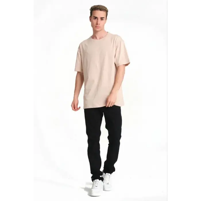 Erkek Düz Penye Tişört Bisiklet Yaka Kısa Kol Regular Fit T-Shirt - Bej