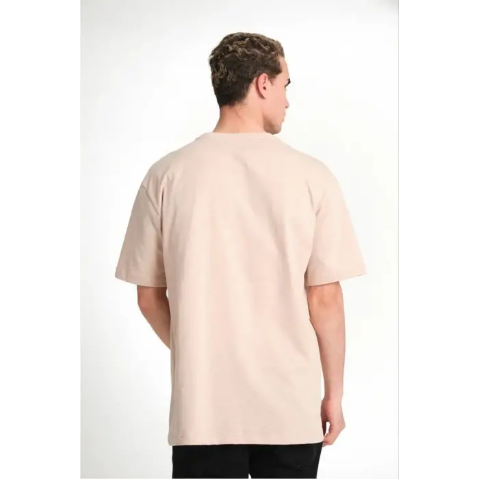 Erkek Düz Penye Tişört Bisiklet Yaka Kısa Kol Regular Fit T-Shirt - Bej