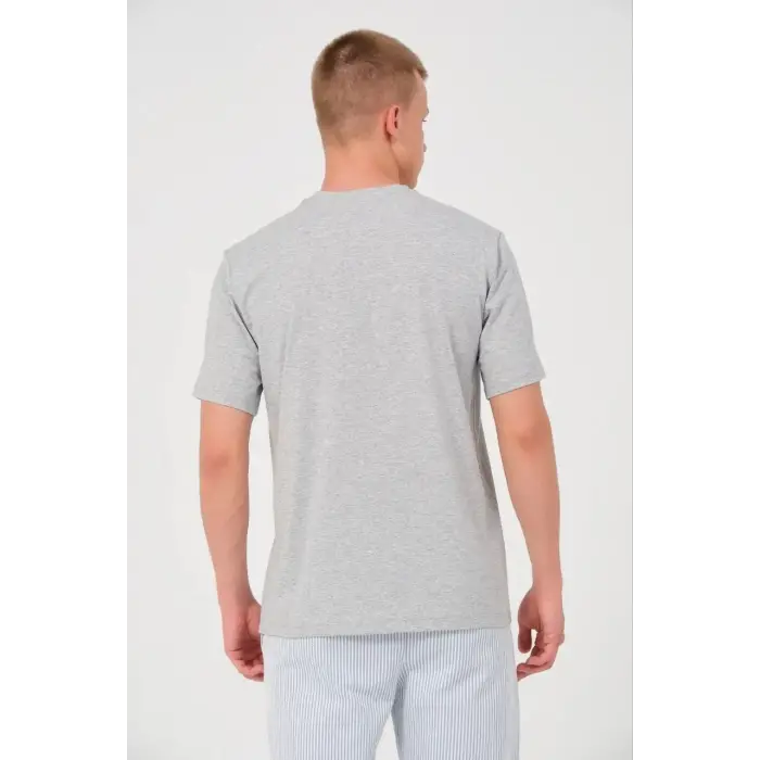 Erkek Düz Penye Tişört Bisiklet Yaka Kısa Kol Regular Fit T-Shirt - Gri