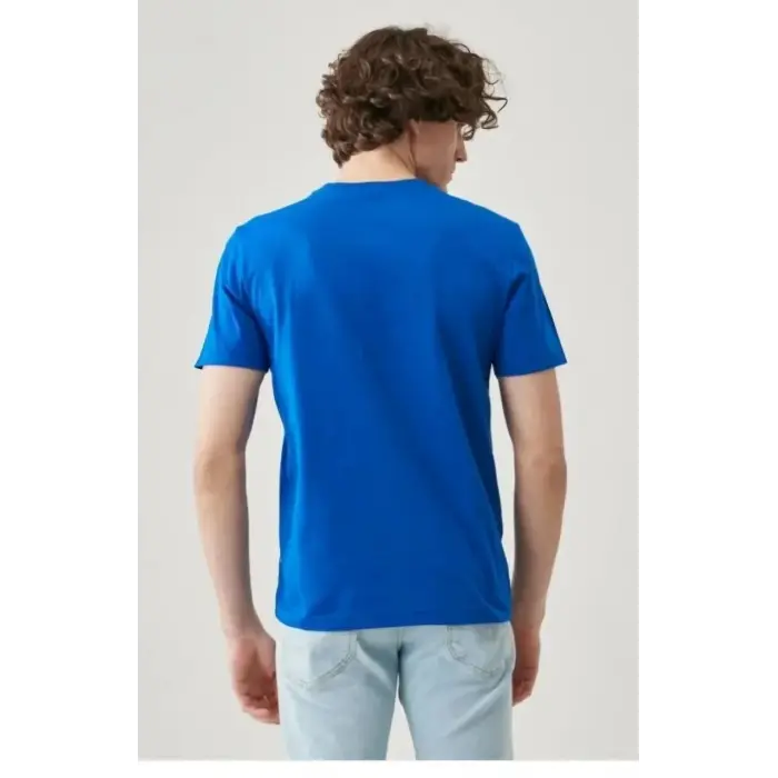 Erkek Düz Penye Tişört Bisiklet Yaka Kısa Kol Regular Fit T-Shirt - Mavi