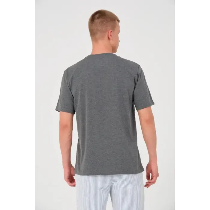Erkek Düz Bisiklet Yaka Tişört Kısa Kol Yazlık T-Shirt - Antrasit
