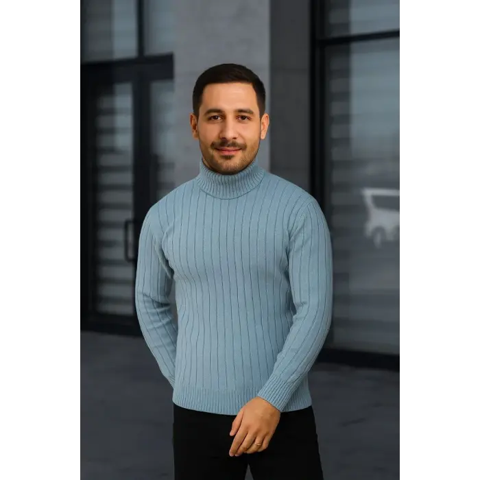 Erkek Fitilli Kazak Tam Boğazlı Balıkçı Yaka Triko 3lü Set Bebek Mavisi-Bej-Siyah