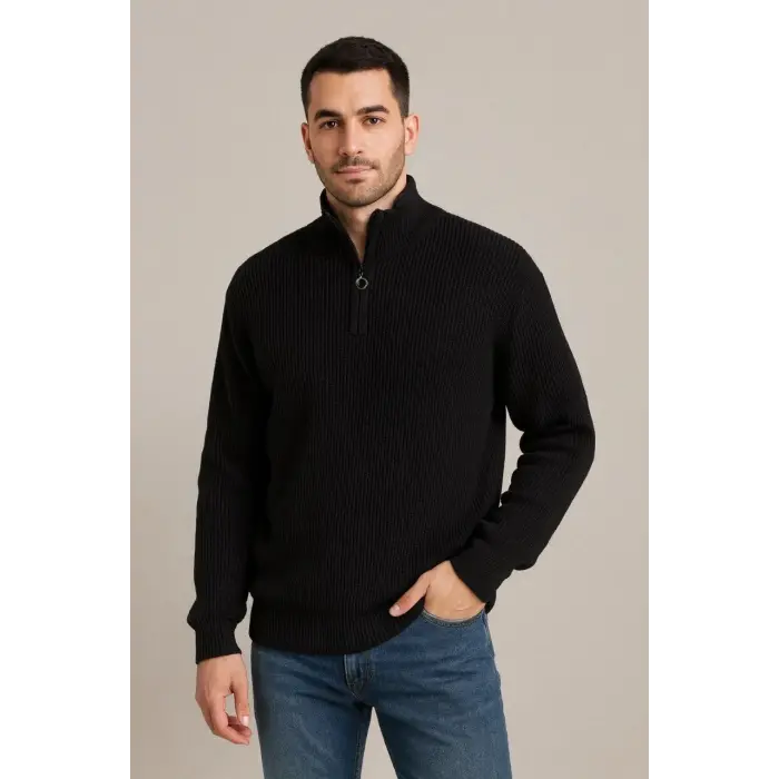 Erkek Fitilli Triko Kazak 2’li Set Mint Yeşili Siyah Kalın Dokuma Pamuklu Regular Fit V