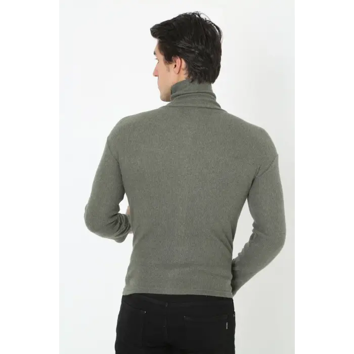 Erkek Fitilli Kaşkorse Kumaş Boğazlı Full Likralı Slimfit Body - Haki