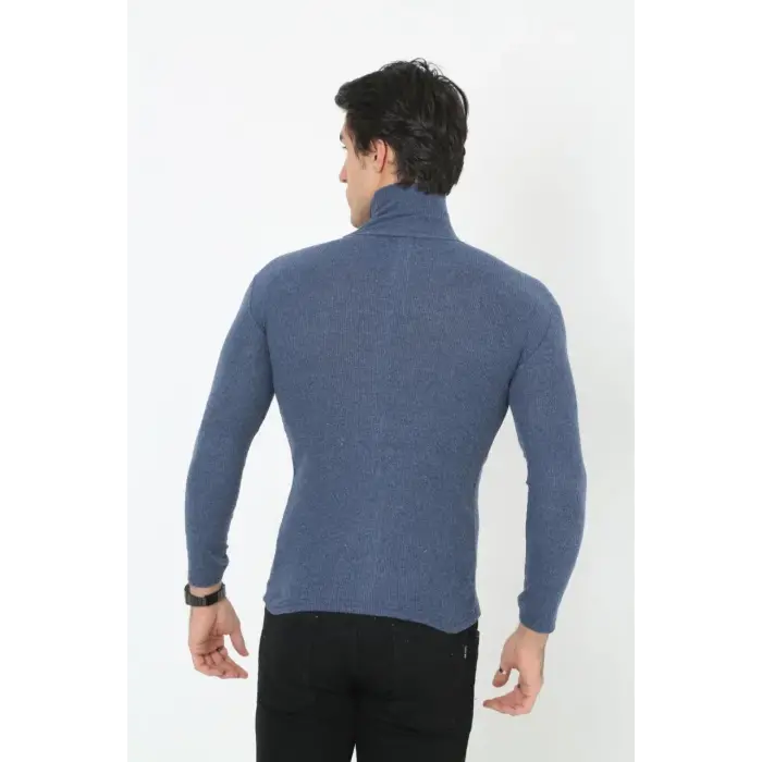 Erkek Fitilli Kaşkorse Kumaş Boğazlı Full Likralı Slimfit Body - İndigo