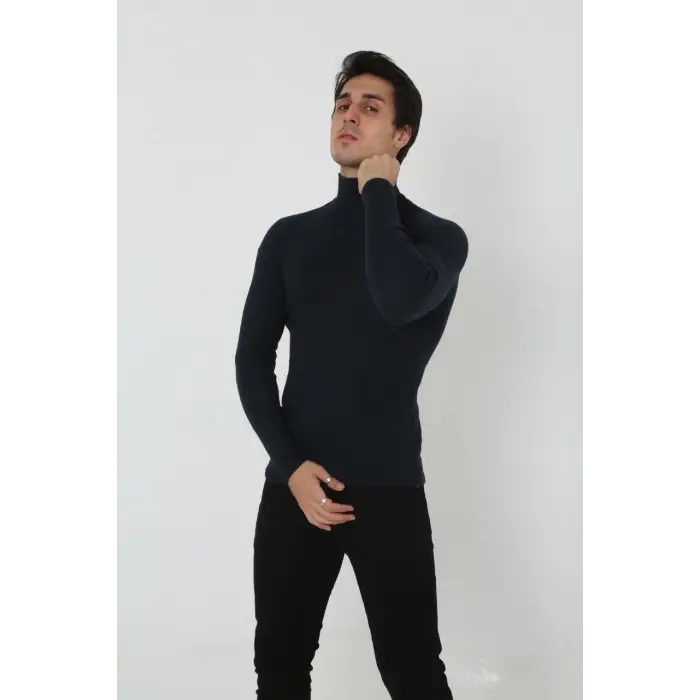 Erkek Fitilli Kaşkorse Kumaş Boğazlı Full Likralı Slimfit Body - Siyah