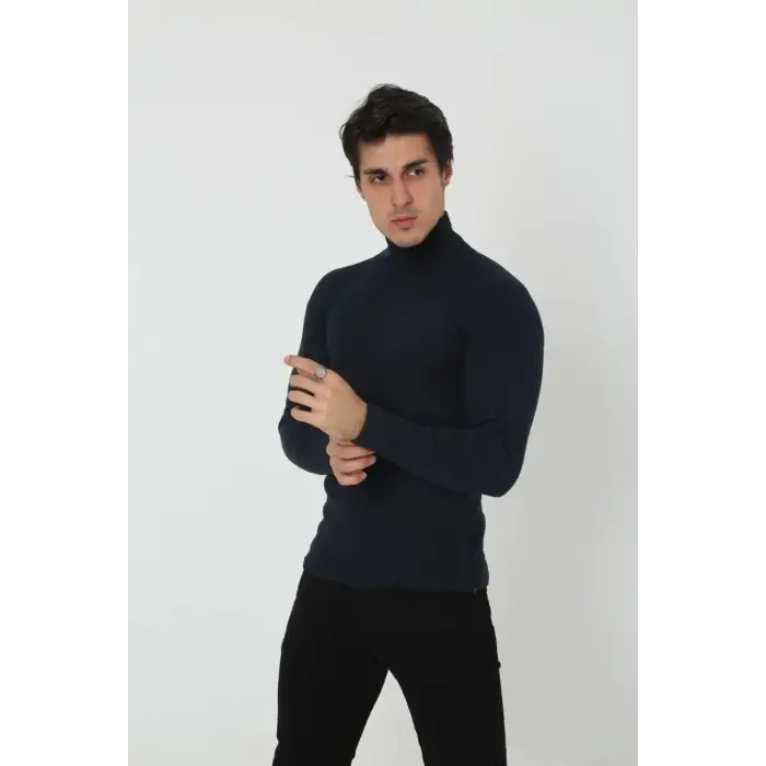Erkek Fitilli Kaşkorse Kumaş Boğazlı Full Likralı Slimfit Body - Siyah